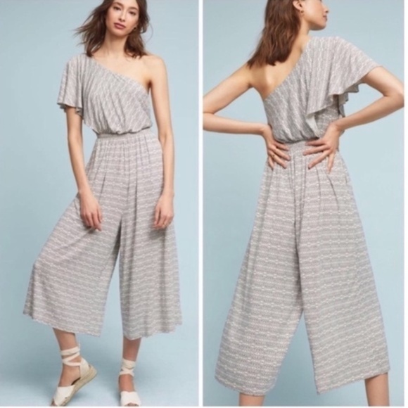Anthropologie Maeve One Shoulder Cropped Wide Leg Jamie Jumpsuit, Size S - Picture 1 of 6